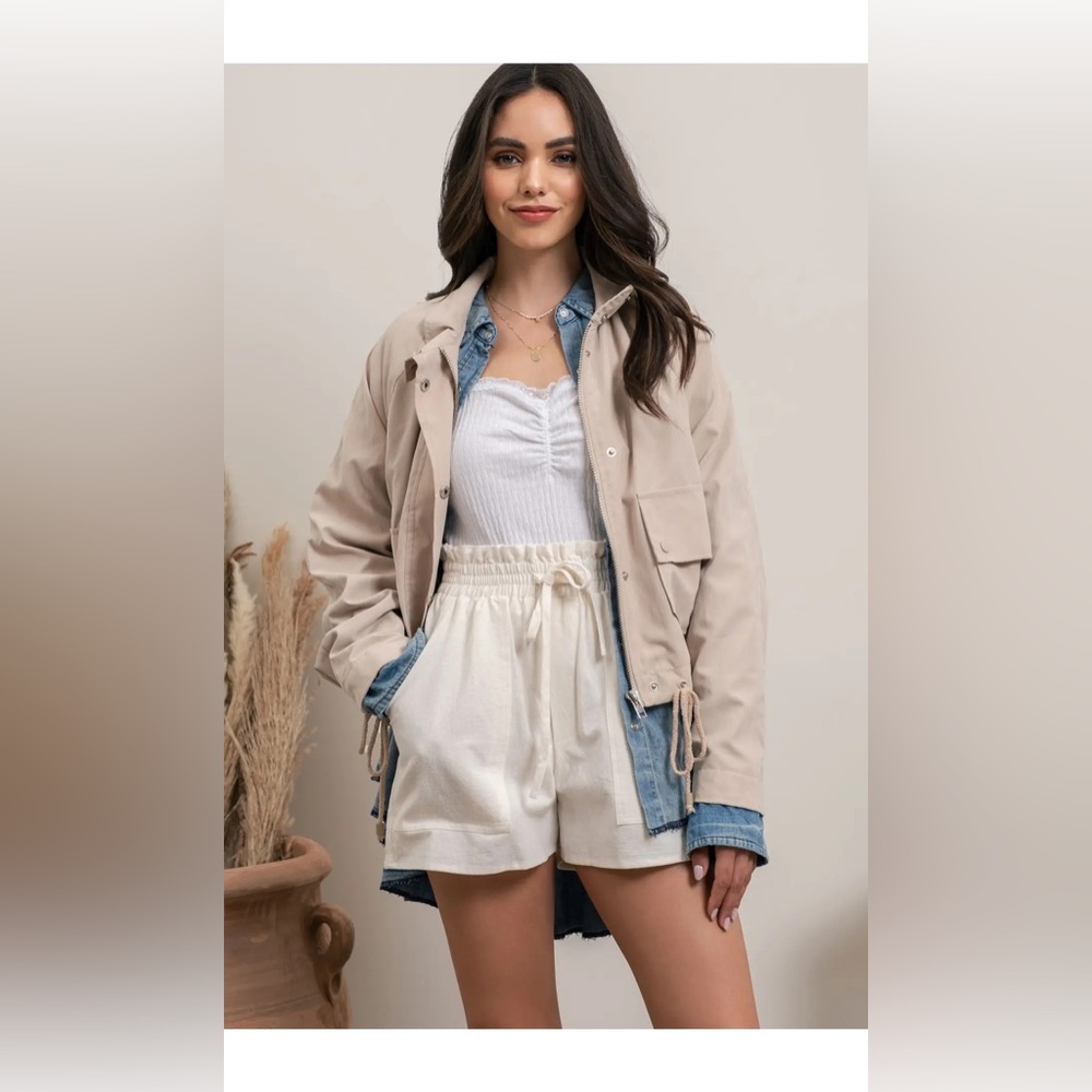 Tan Zip Up Cargo Jacket
